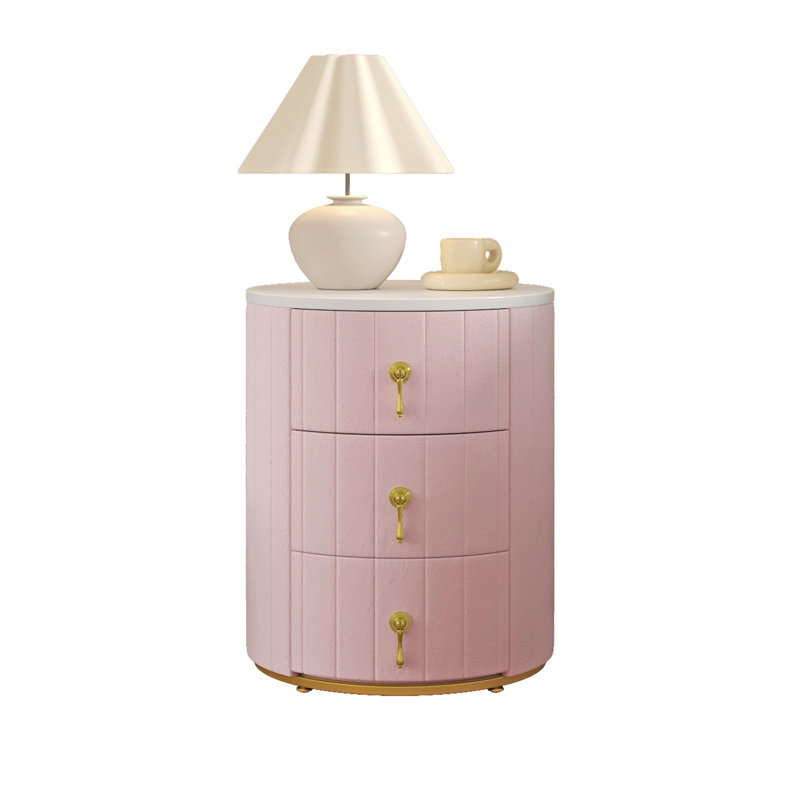 3 - Drawer Upholstered Nightstand, Pink, Individual