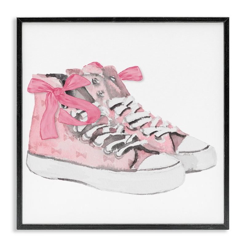 «Simple Rose Bow Sneakers», art de la giclée par Lanie Loreth, H 17 po x l 17 po, Giclée encadrée noir minuit
