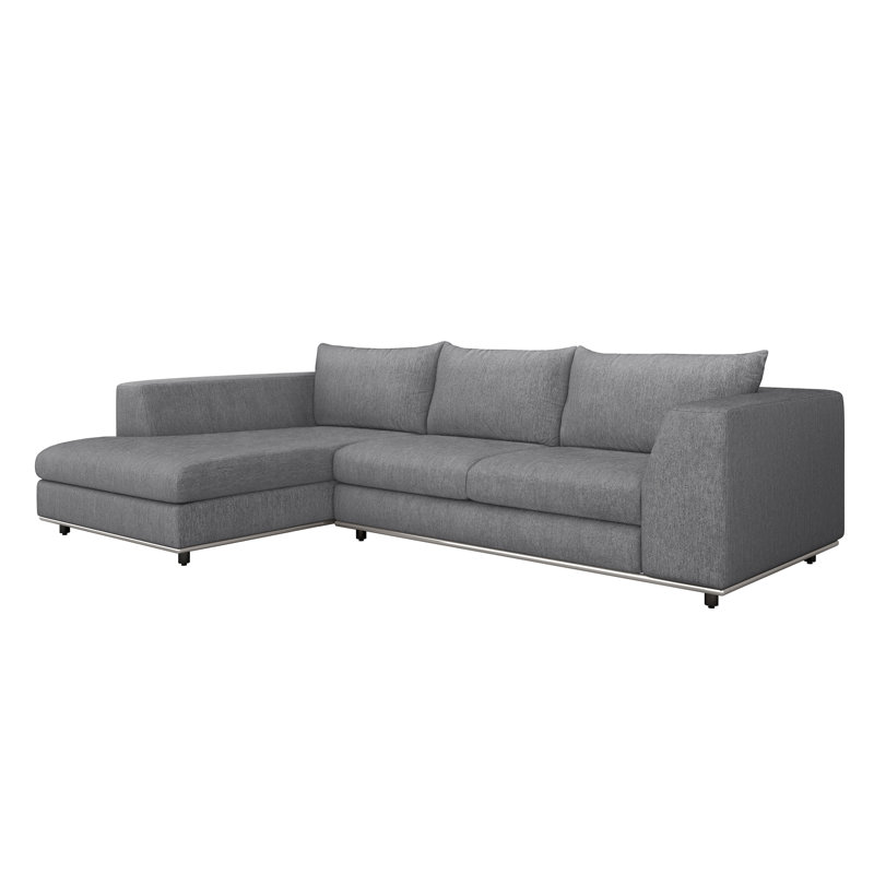 Comodo Chaise Sectional, Left Hand Facing, Cameo 100% Polyester, Icy Gray