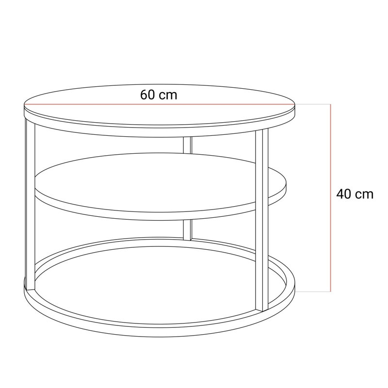 CIRI SLIM Round Coffee Table with Shelf, black gloss
