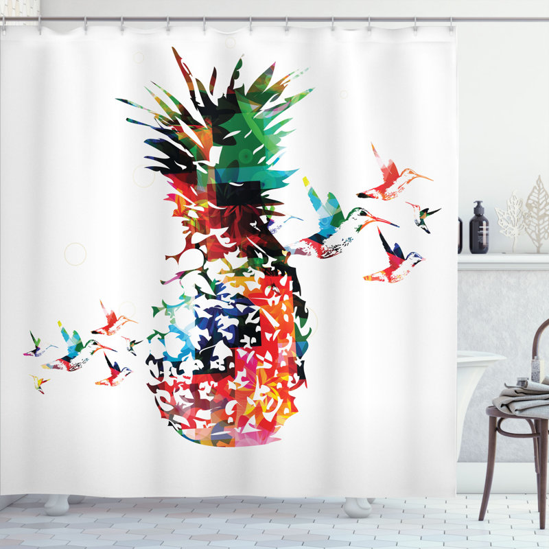 Ensemble de rideau de douche avec crochets et ananas, H 84 po x l 69 po