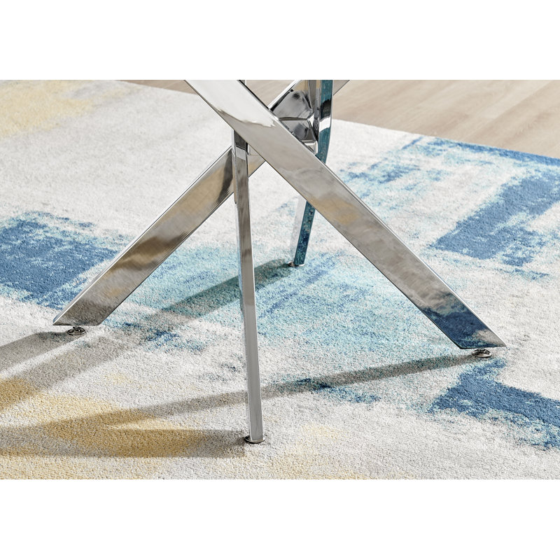 Tierra White Marble Effect Nest Legged Dining Table, Silver, 39.4" L x 39.4" W