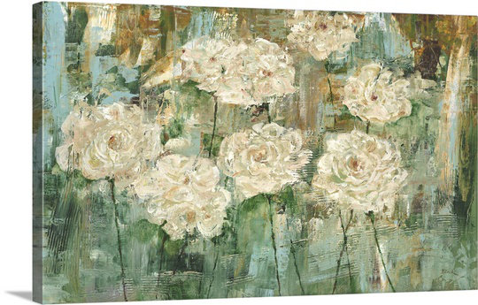 «White Roses I», reproduction d'art, H 15 po x l 24 po x P 1,5 po, Toile