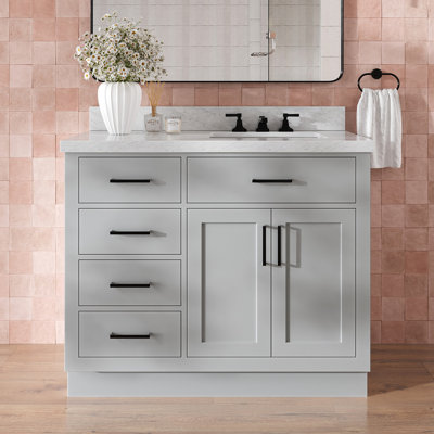 Tidworth 42'' Solid Wood Single Bathroom Vanity with 1.5'' Carrara Marble Top