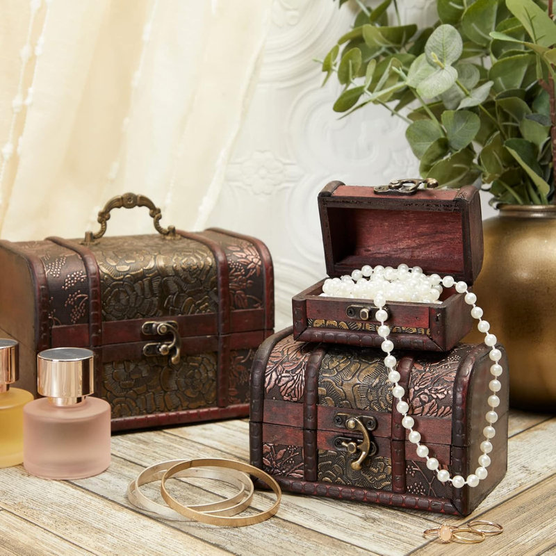 Ensemble de coffre à trésor en bois - 3 boîtes gigognes