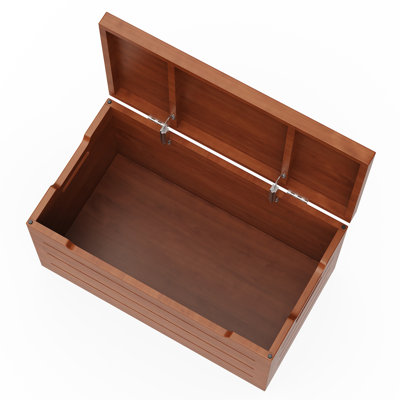 30" Large Bamboo Storage Box with Lid, Free-Stop Hinge & Cutout Handles
