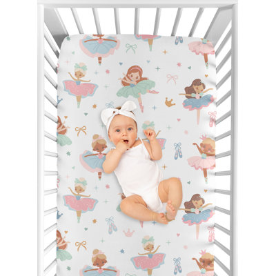 Ballerina and Ballet Bows Fitted Crib Sheet