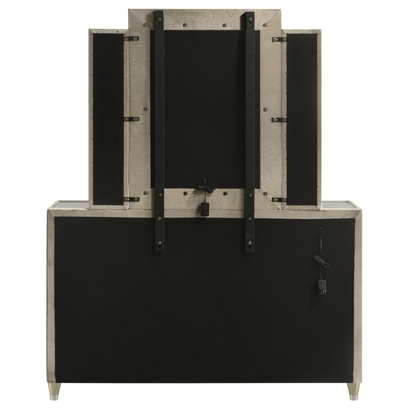 Commode 8 tiroirs avec miroir DEL, Ivoire ivoire