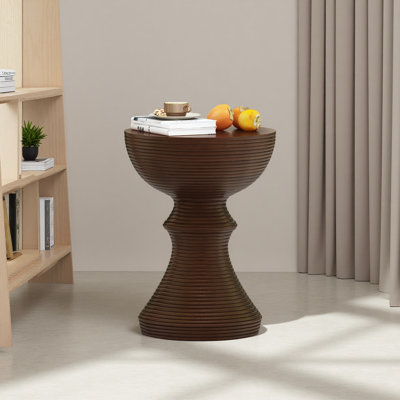Table d'appoint d'extérieur en béton brun côtelé 16 po avec motif de sablier résistant aux intempéries pour patio