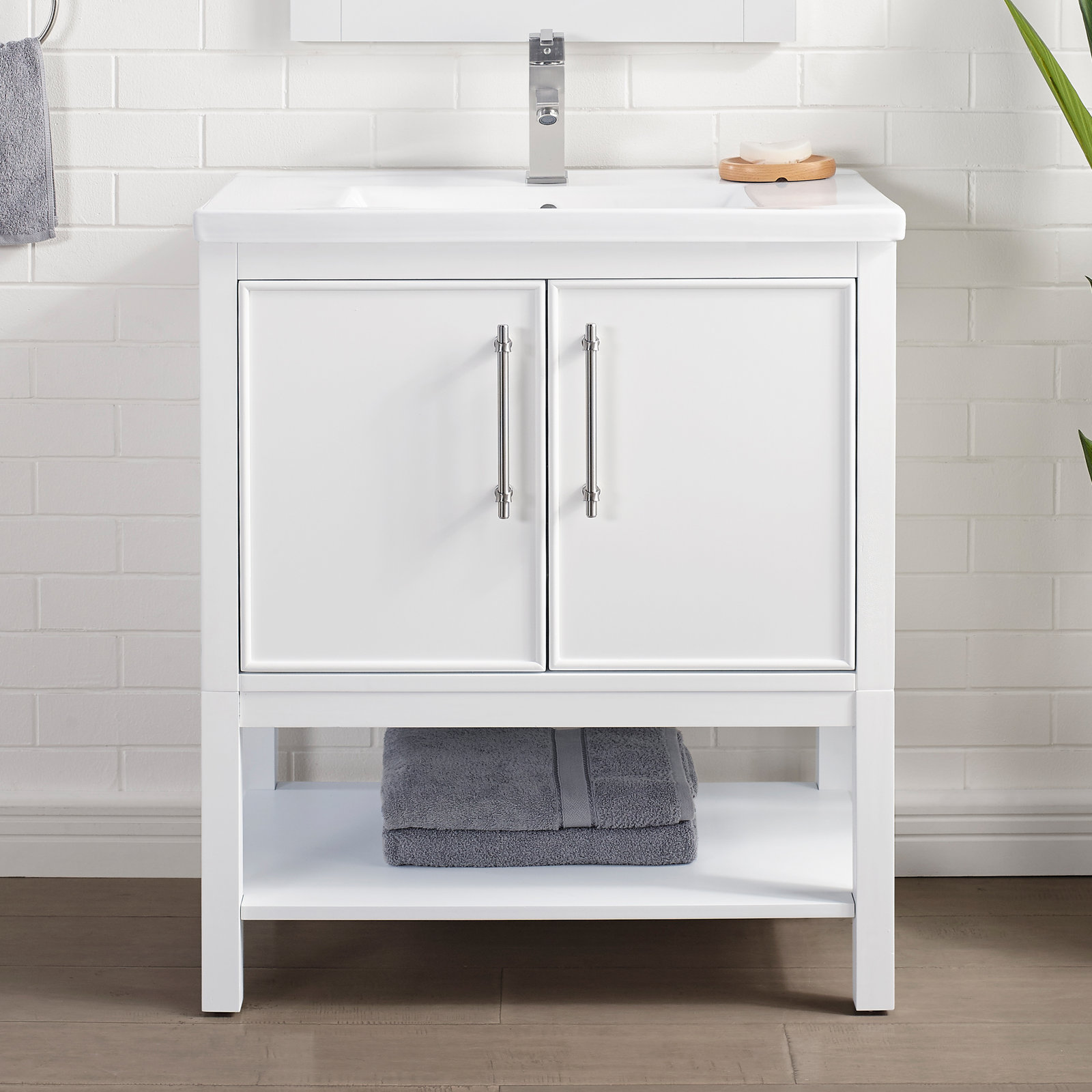 Jewell 30'' Single Bathroom Vanity, White/Brushed Nickel