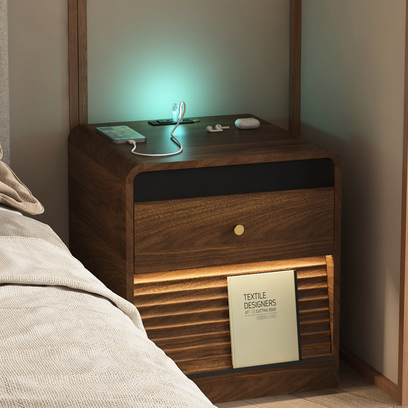 Smart Bedside Nightstand With Voice - Controlled Night And Charging Arrangements, Storage For Potted Plants , Touch Sensitive Led, 16.45 In Wide Changing Capabilities, Cabinet Ample Areas, Led ,
