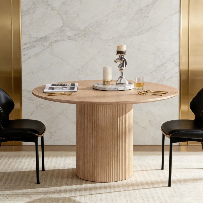 47,24 inch MDF Dining Table for Dining Room  Round Dinner Tables Mid-Century Modern Table OAK