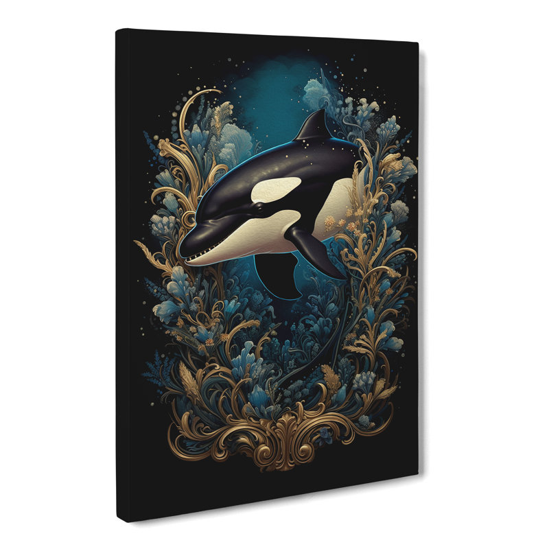 Orca Whale Baroque Art - Wrapped Canvas, 60cm H x 40cm W x 3cm D