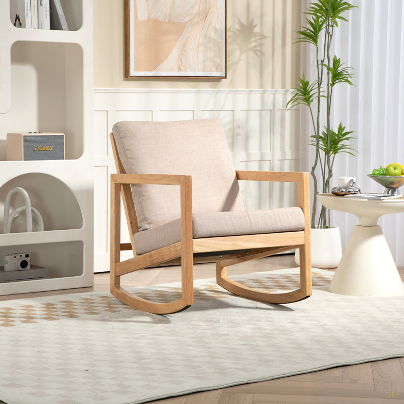 Fauteuil oscillant Upholstein, structure en bois d'hévéa
