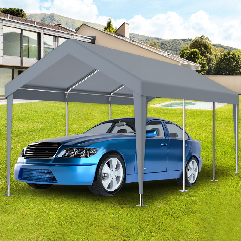 Bâche de remplacement pour abri de voiture 3 x 6 m, imperméable et sécurisée par 72 boucles élastiques. Polypropylène gris pour abri de garage. Installation et rangement faciles. Auvent de remplacement pour abri d'auto protégé.