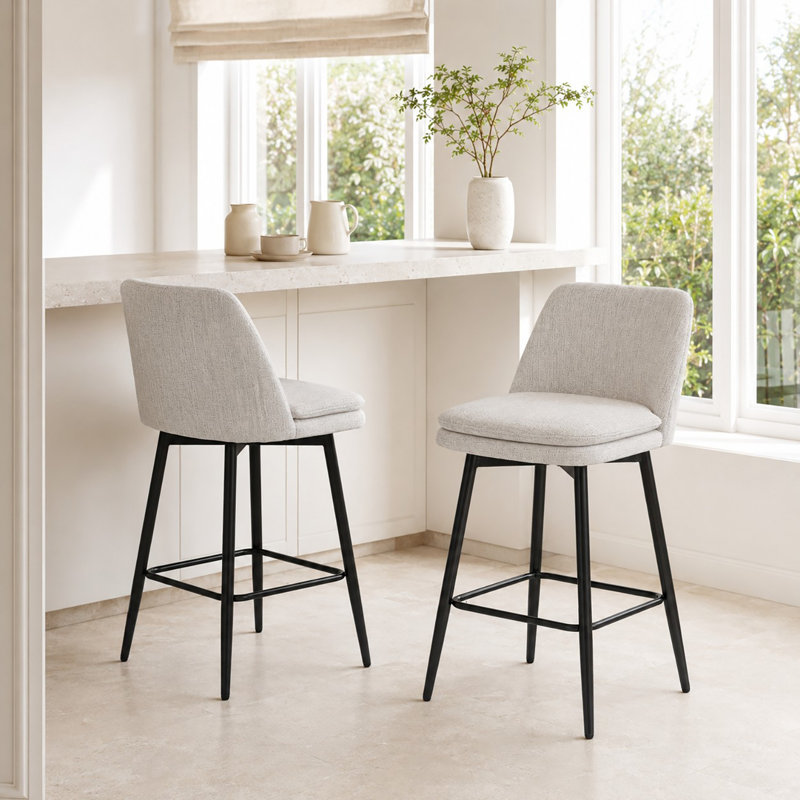 Deboroh 25.6" Swivel Upholstered  Bar & Counter Stool, White