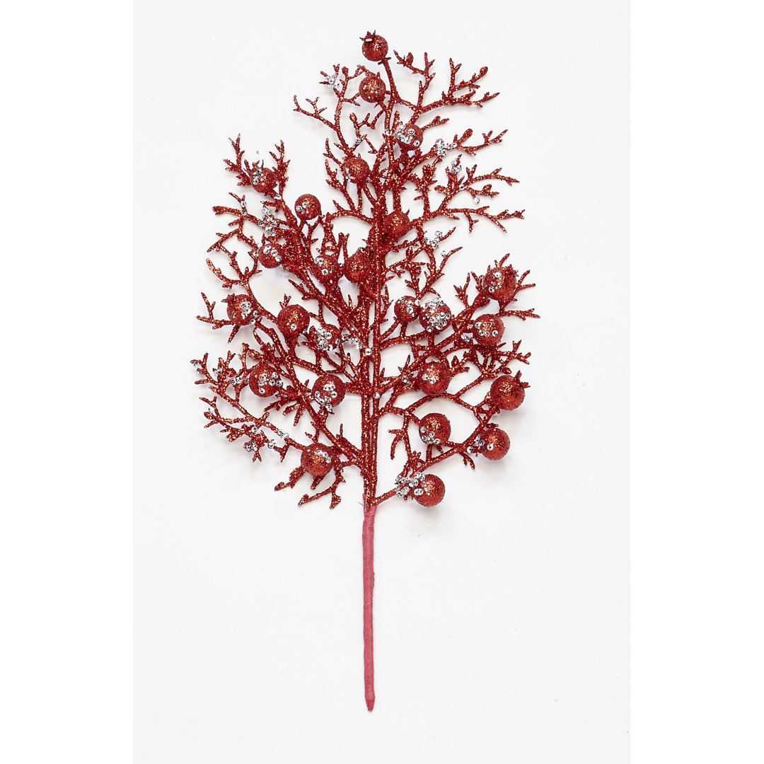 13" Glittered Artificial Berry Christmas Pick (Set of 6) Primrue Flower 
