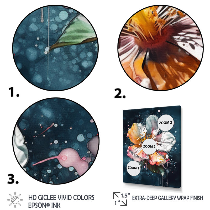 Lys colorés Splash III - impression, H 44 po x l 34 po x P 1,5 po, Cadre flottant doré
