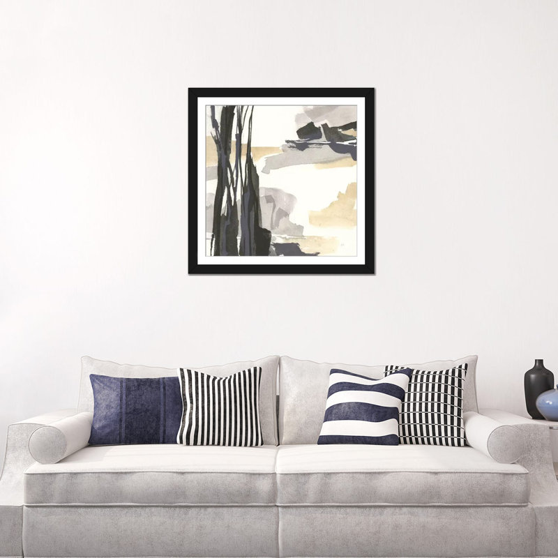 «Placid III», reproduction sur toile, H 16 po x l 16 po x P 1 po, Papier d'art encadré noir, Blanc
