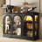 47.2"W Sideboard Buffet Cabinet with 3 Glass Doors, Adjustable Shelves, LED and Human Body Sensors-1477457382