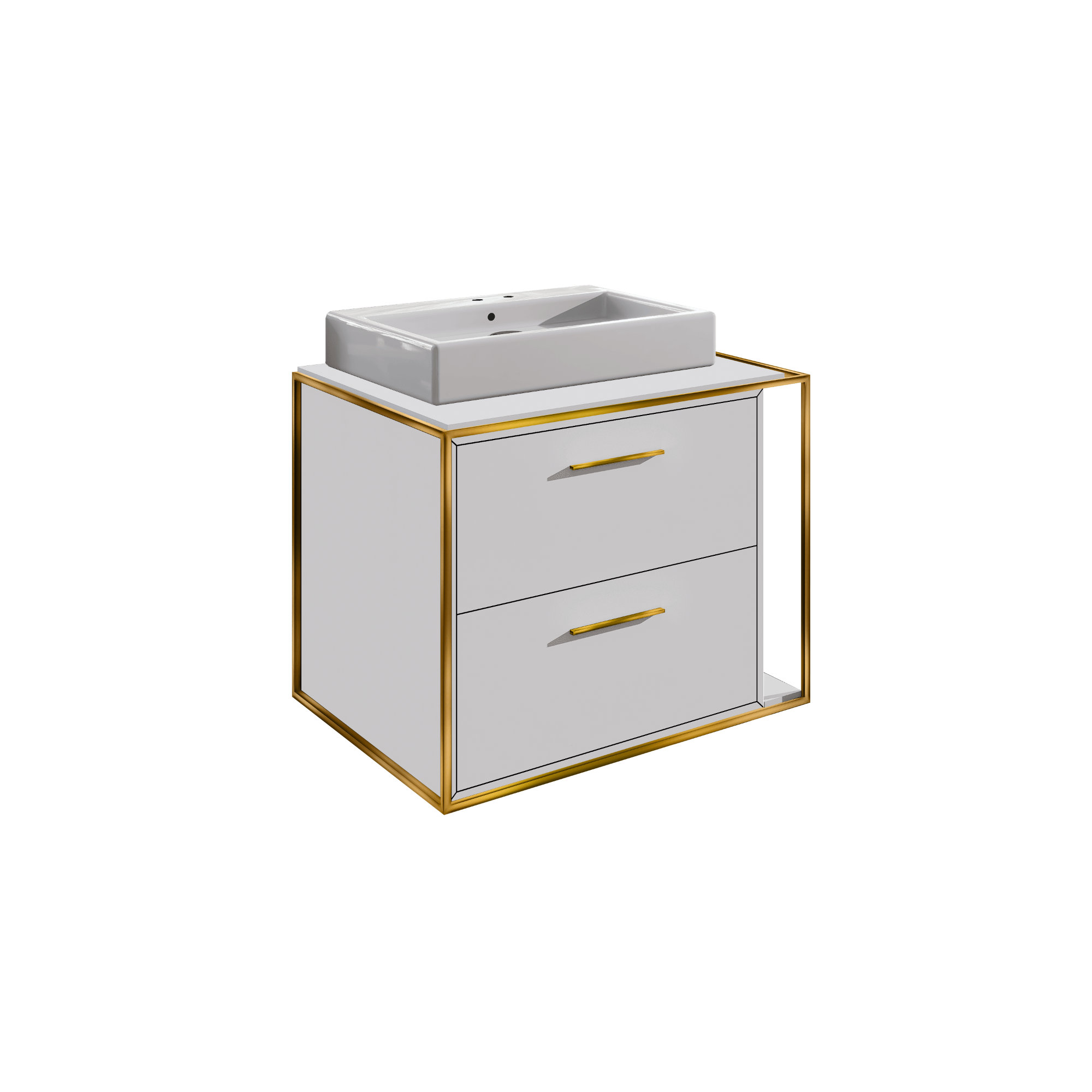 Linea 24'' Single Bathroom Vanity, Double, Brass, Matte White