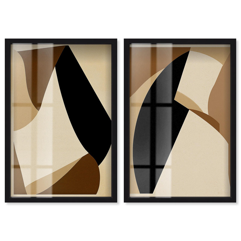 Desert Forms Duo Shadowbox Print Abstract Boho Art Set by Art Remedy, Black Frame, 10 x 15, 55" H x 37" W, Black Frame