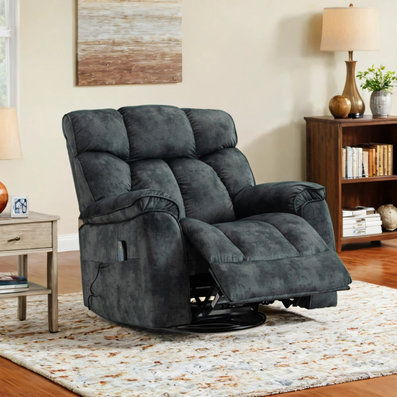 Idrissi 39" Wide Contemporary Microfiber Overstuffed Manual Swivel Recliner With 8-Point Vibrating Massage & Heating (Set Of 2)