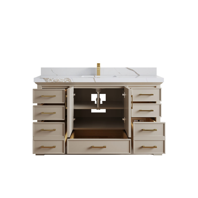Khiala 60'' Single Bathroom Vanity with Top, Calacatta Gold