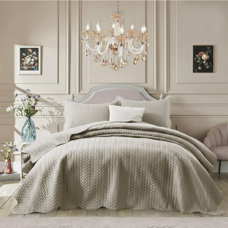 Ensemble de couvre-lit moderne en microfibre estampé moderne et contemporain, Beige