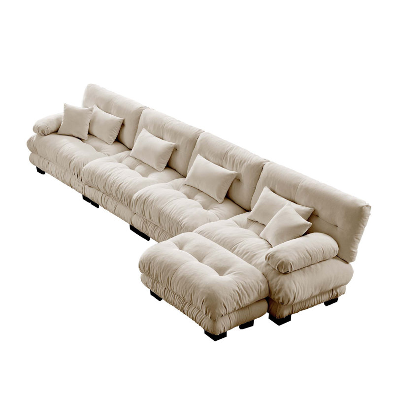 Canapé modulaire Rudy Boneless, Chenille rose, H 35,4 po x l 173,2 po x P 36 po