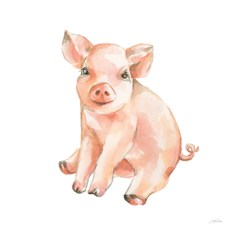 Sweet Piggy Sitting by Katrina Pete - Wrapped Canvas Painting, 30cm H x 46cm W x 3.8cm D