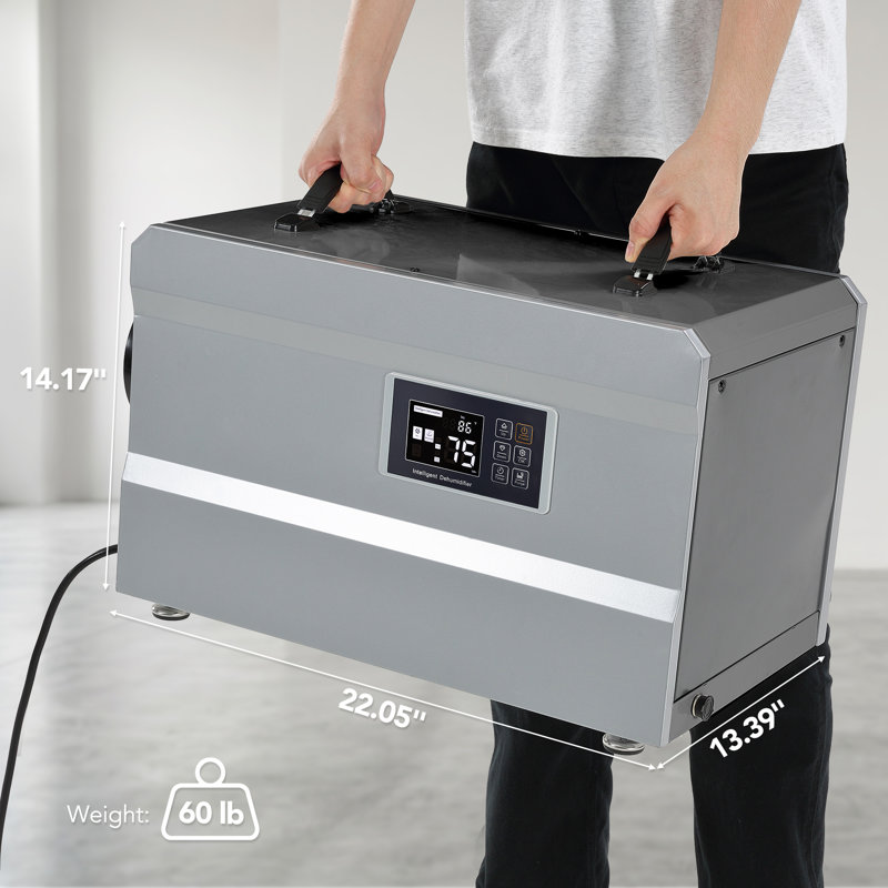 Déshumidificateur commercial 145 pintes pour 1 600 Pi avec pompe intégrée, tuyaux à double drain, protection automatique contre le dégivrage et la surchauffe