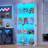 Display Cabinet With Glass Doors, 66" Lighted Display Case With 3 Color Lights, 4-tier Bookcase With Human Body Sensor-1611181010