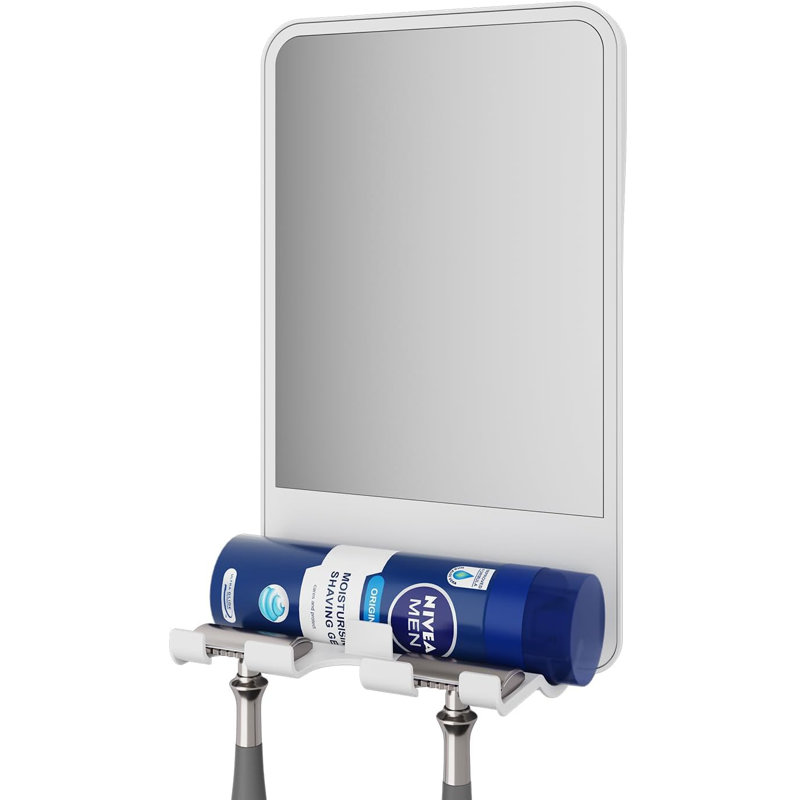Shower Mirror For Shaving Fogless With Multifunctional Storage For Razor And Shaving Foam Canister, Adjustable Angle Mirror
