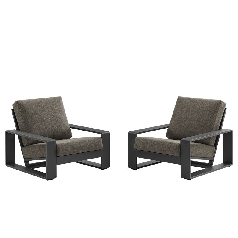 Lirienne Outdoor Patio Aluminum Faux Wood Armchairs Set Of 2, Smoke