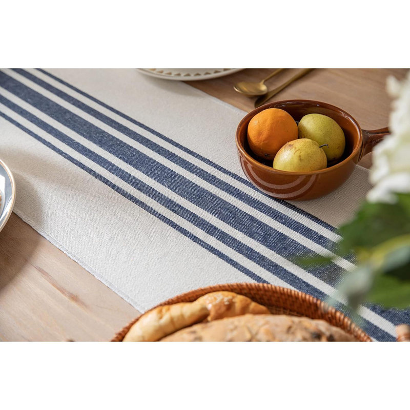 Molique Runner Striped Cotton Table Runner, Beige/Navy, 60" x 13"