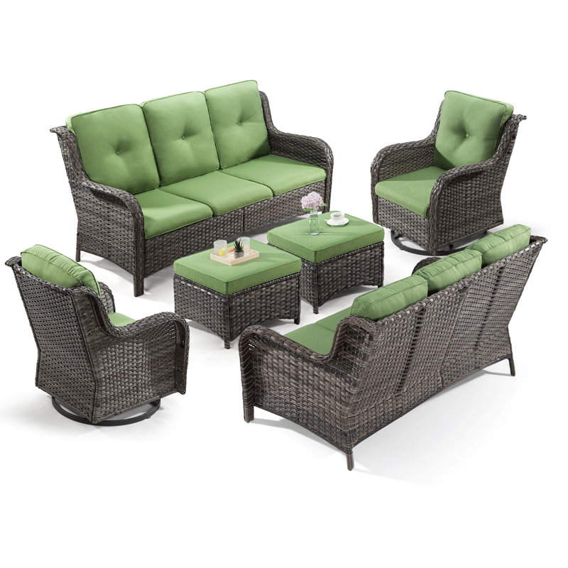 Anahit Wicker 10 - Person Patio Conversation Set with Cushions, Green