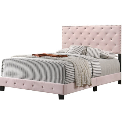 Lit rose avec design transitionnel et de construction - Mousse de 48 po de hauteur x 64 po de largeur et 83 po de profondeur rembourrée de mousse pour un salon confortable: profondeur, assemblage, revêtement en velours