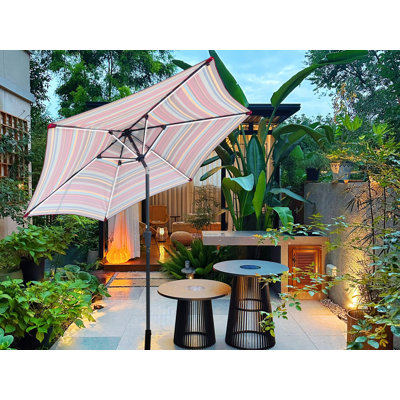 9Ft Round Solar Powered Led Lighted Patio Umbrella