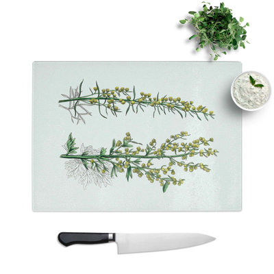 Tempered Glass Mugwort Flowers Illustration Chopping Board