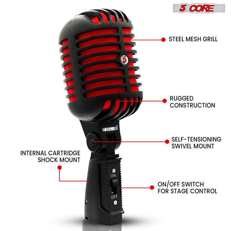 Microphone rétro dynamique à 5 cœurs emblématique de style rétro cardioïde classique