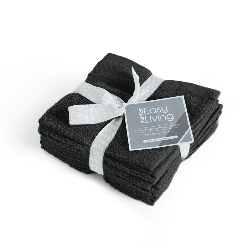 Martex The Everyday Black Washcloth Set, Black