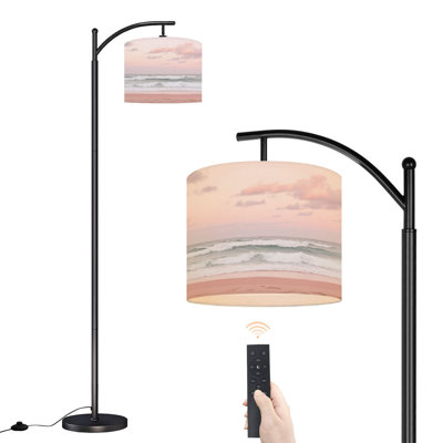 Arc Floor Lamp Pink Sunset Waves Calm Beach Floor Lamps with Remote LED Lights Adjustable Lamp Shades Tall Standing Lamps for Reading Office Living Room
