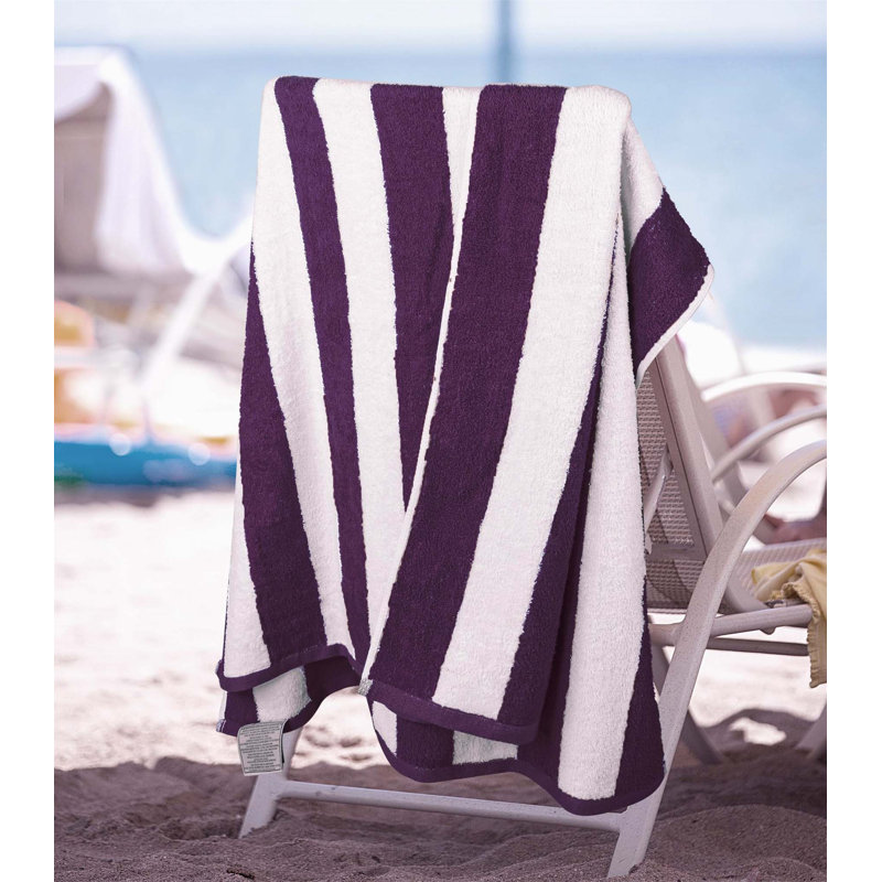 100% Cotton Beach Towel, White/Purple