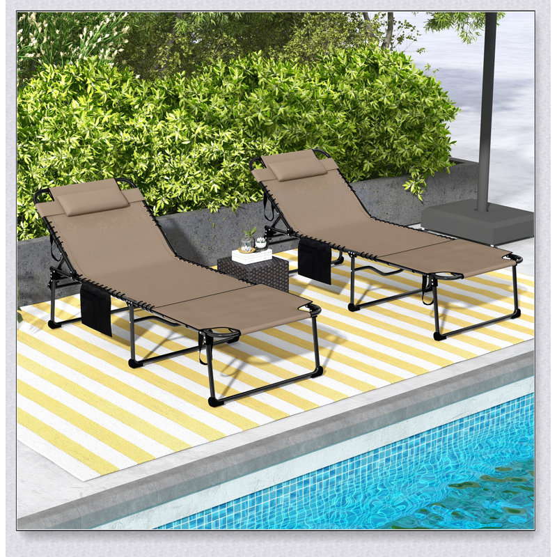 Outsunny 2 Piece Folding Chaise Lounge with 5-level Reclining Back, Outdoor Tanning Chair, Brown
