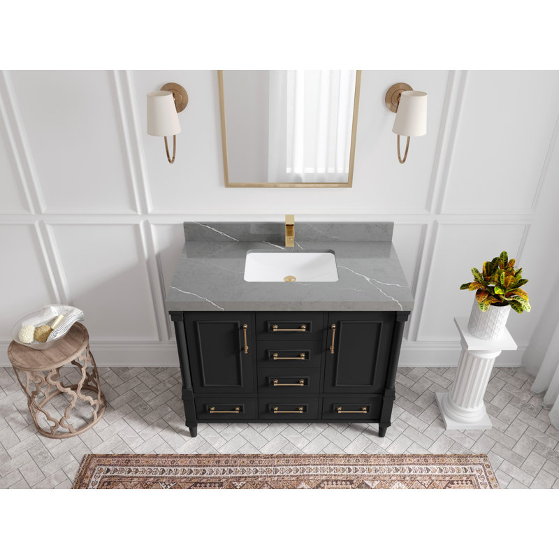 Aberdeen 42'' Single Bathroom Vanity with Top, Piatra Gray
