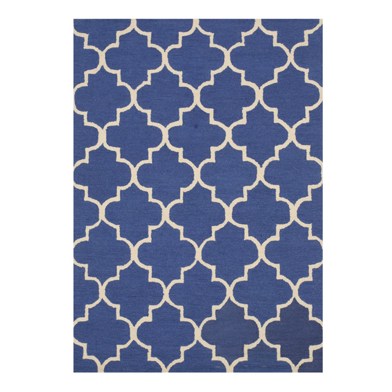 Tapis bleu foncé en laine touffeté à la main Durrant, Rectangle de 5 pi x 8 pi