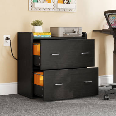 Ardeha 39 W 3-Tiers Wood Storage File Cabinet with 3 Drawers &3 Side Storage Shelve &Built-in Outlet Wade Logan Finish: Gray