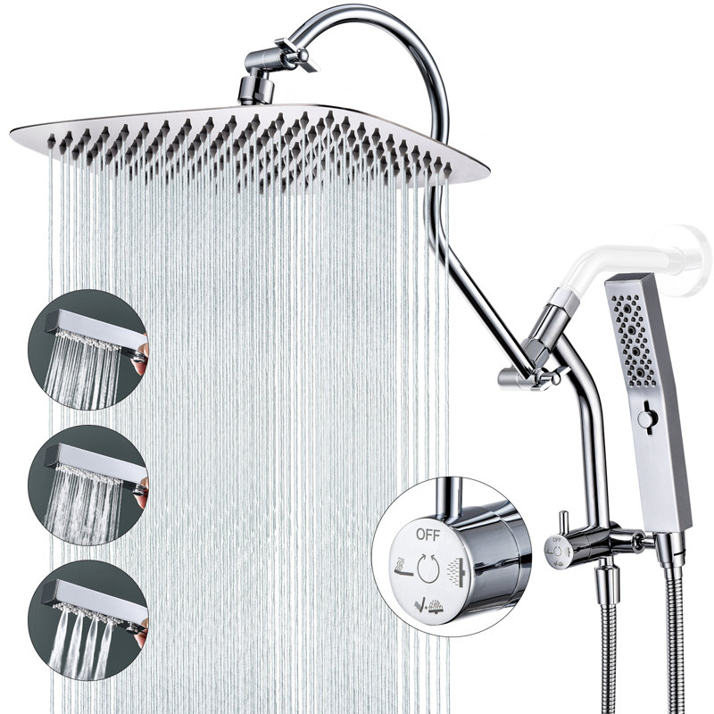 All-metal Dual Shower Head with Massage Mode Equipped , Chrome, 12"