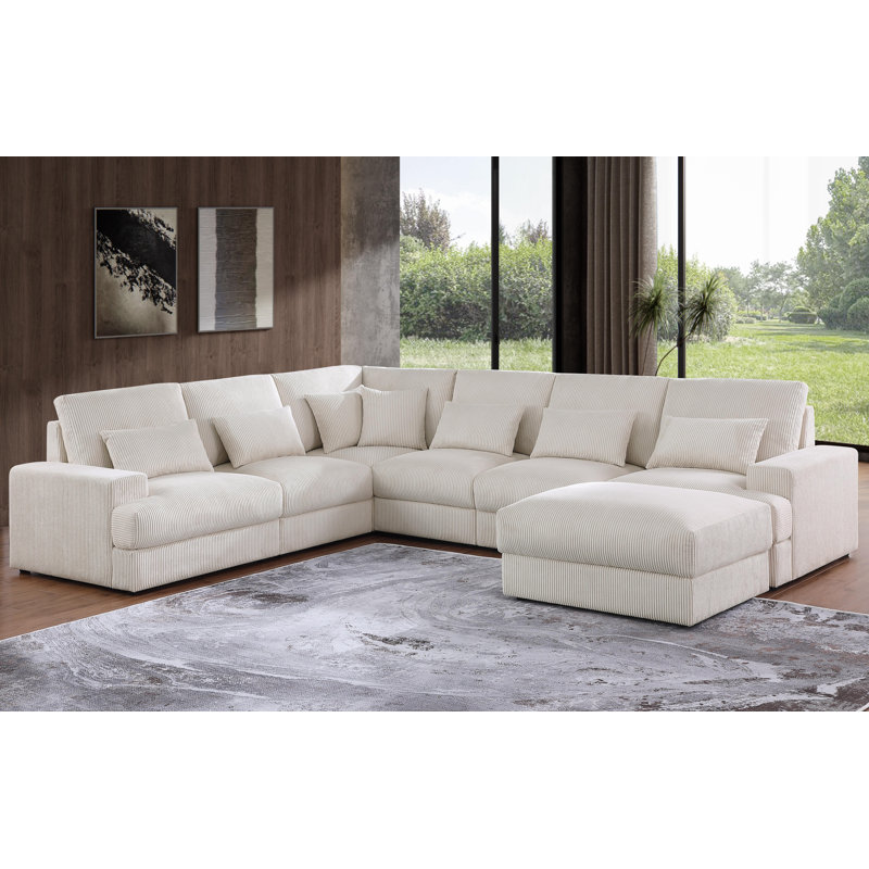 7-Pieces 132"*121" U Shape Sectional Sofa Cloud Couch With Removable Ottomans, Beige Corduroy